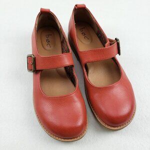 Born BOC Mary Jane Shoe Womens 8 Orange Faux Leather Strappy Casual Buckle Shoe